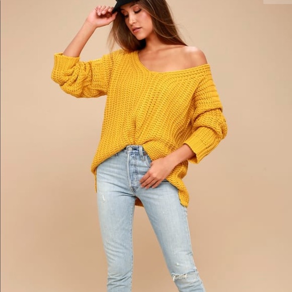 Lulus Sweaters - Lulus Charm Me Mustard Yellow Chunky Knit Sweater